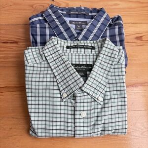 Eddie Bauer bundle Mens wrinkle resistant Plaid Button Down Shirt Sz L